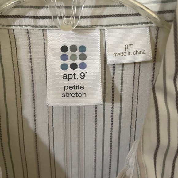 Apt 9. Striped Button Down Shirt Woman's M Medium Off White Blue Long Sleeve - Picture 2 of 3